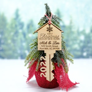 Our First Home Ornament Christmas Key Ornament Our First Christmas in Our New Home Ornament House Ornament Wooden House Ornament image 3