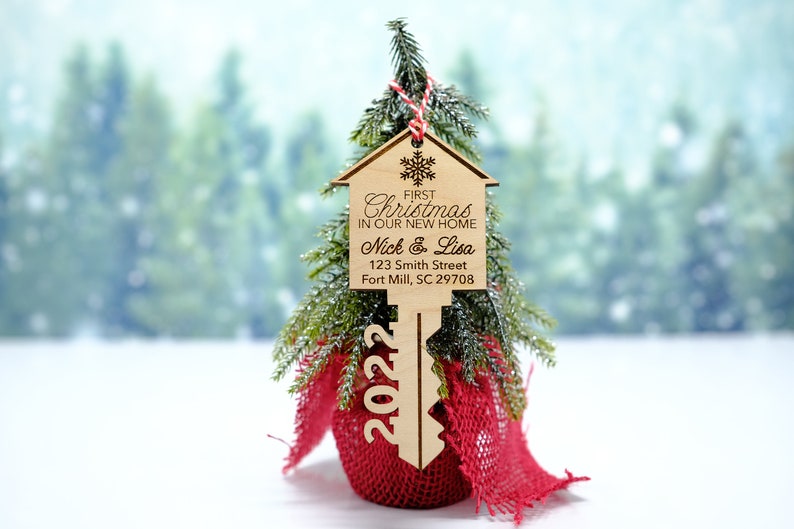 Our First Home Ornament Christmas Key Ornament Our First Christmas in Our New Home Ornament House Ornament Wooden House Ornament image 3