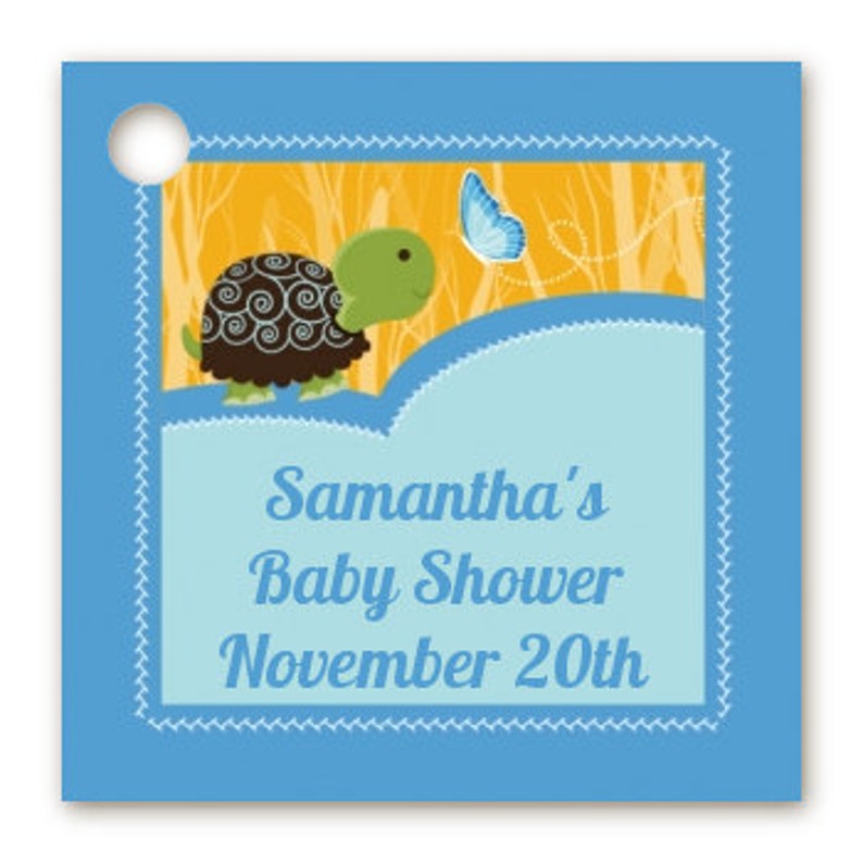 Turtle Baby Shower Custom Favor Tags Set of 20 Personalized Printed Party Favor Gift Tags Blue, Pink, Neutral Colors Available image 3