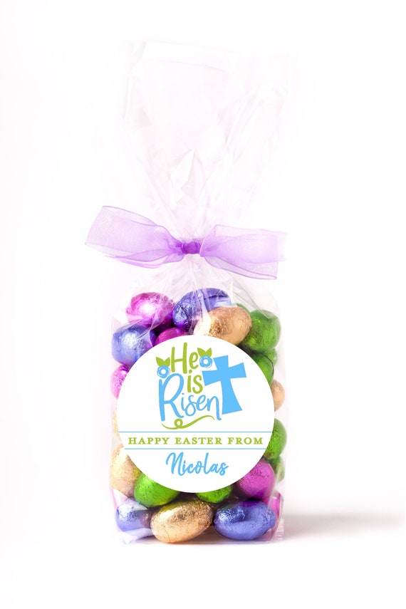 Easter Stickers - He Is Risen Blue - Personalized Easter Sticker Labels - Available in 10 Different Sizes Il_570xn