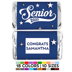 2025 Graduation Mini Chocolate Wrapper Labels, Personalized Graduation Chocolate Candy Stickers, 54 Grad Stickers in 18 colors