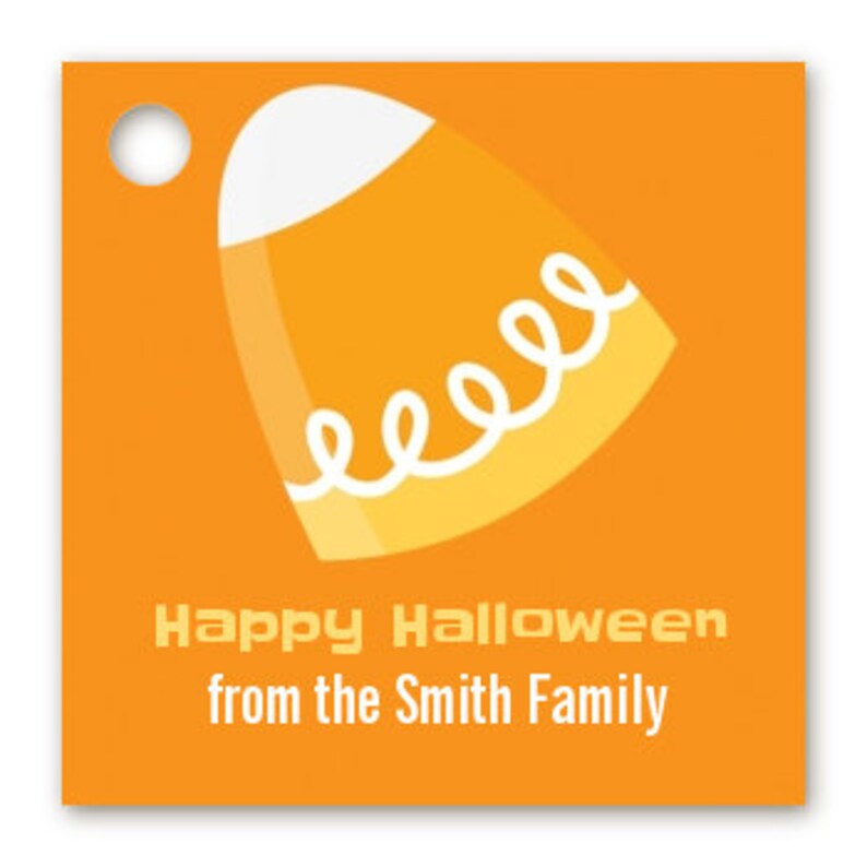 Candy Corn Personalized Square Halloween Card Stock Favor Tags Available image 1