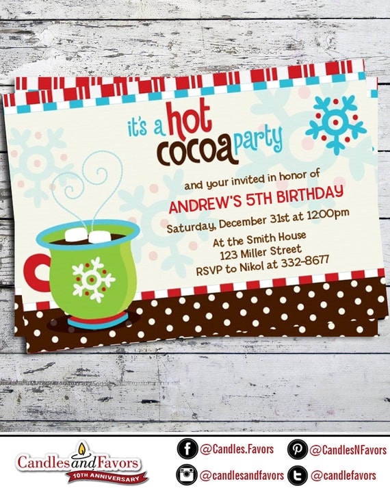 Hot Cocoa Party Christmas Invitation Snowflake Christmas Party