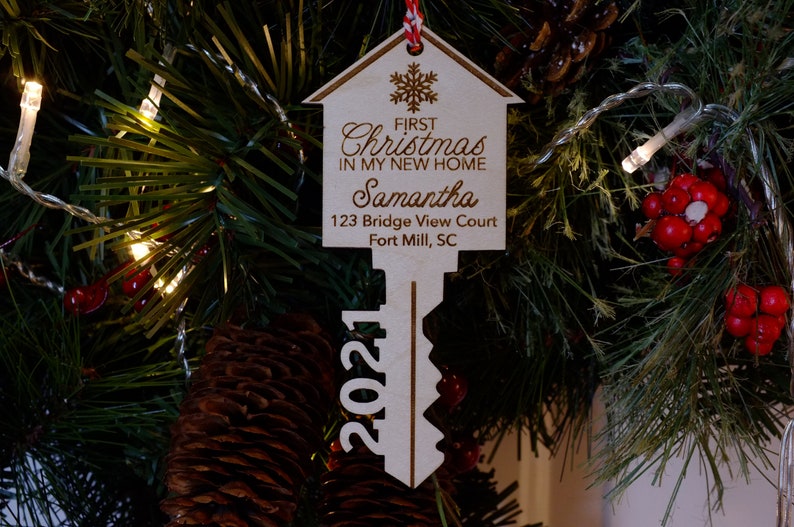 Our First Home Ornament Christmas Key Ornament Our First Christmas in Our New Home Ornament House Ornament Wooden House Ornament image 6