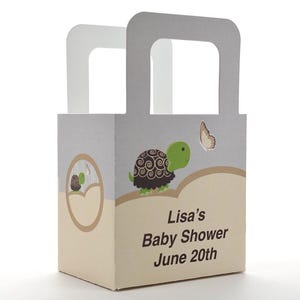 Baby Shower Favor Boxes - Baby Turtle (Available in Blue, Pink & Neutral) - Personalized Custom Party Treat Container Gift Bags - Set Of 10