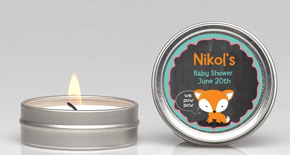 Fox and Friends Baby Shower Candle Tin Favor (Set of 12) - Party Themed Small Celebration Candle in Personalized Round Tin Container Il_570xn