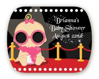 A Star Is Born Hollywood - Baby Shower Personalized Mint Tin Labels - Personalized Custom Adhesive Round Corner Stickers for Party Favors