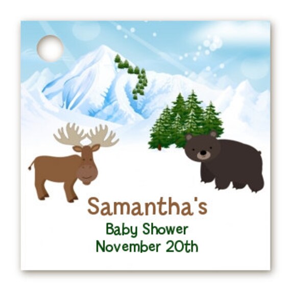 Moose and Bear - Baby Shower Custom Favor Tags - Set of 20 - Personalized Printed Party Favor Gift Tags Il_570xn