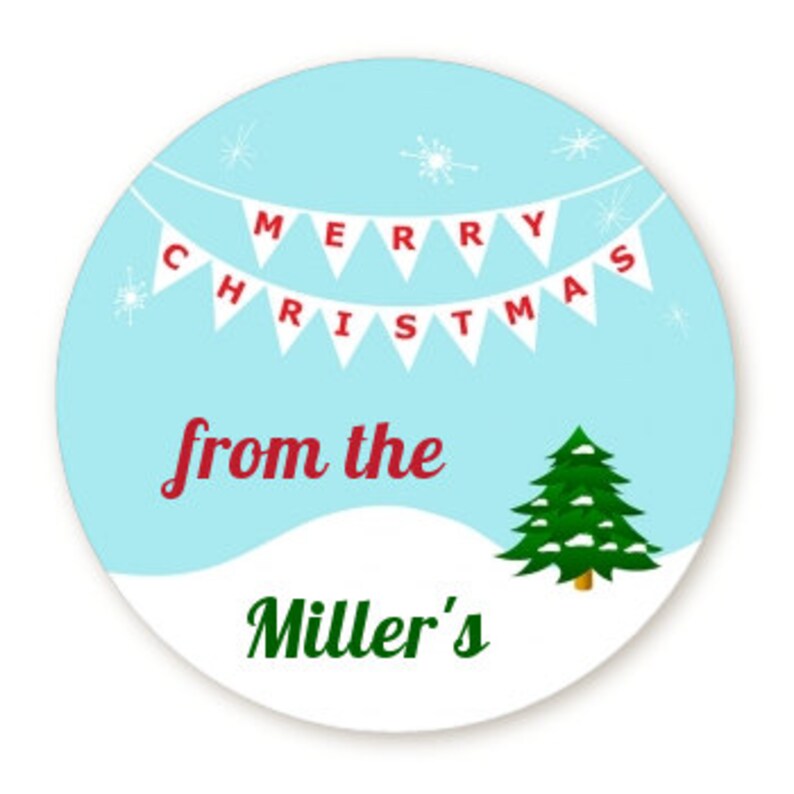 Winter Wonderland Personalized Round Christmas Sticker Labels image 1