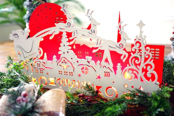 Personalized Christmas Santa Candle Box - Christmas Centerpiece - Christmas Decor - Personalized Wood Santa and Reindeer Decoration Il_570xn