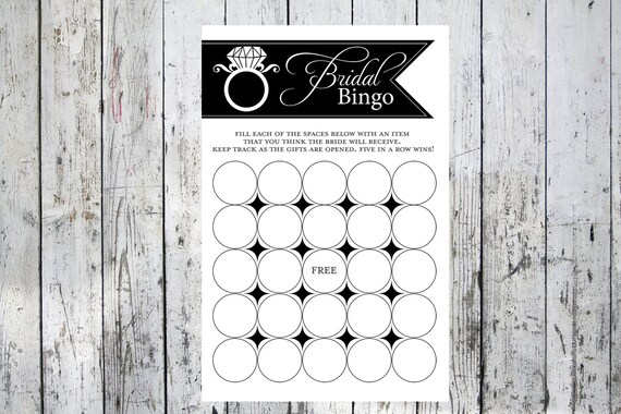 Black Bridal Shower Bingo Cards Engagement Ring - Personalized Party Game Cards - Bridal Shower Game - PDF File or Printed Options Il_570xn