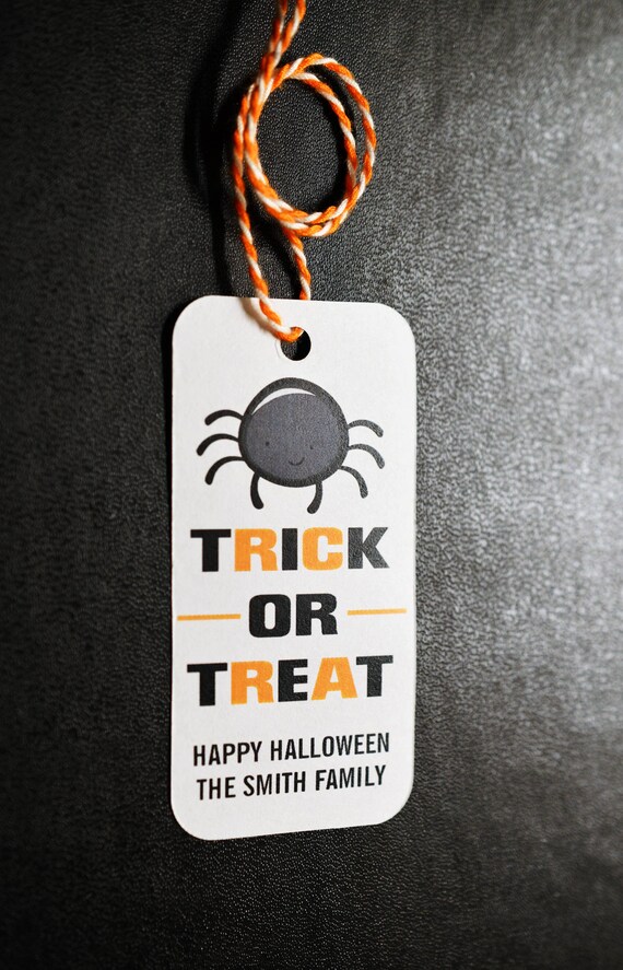 Spider Halloween Party Tags - 10 Halloween Tags - Black and Orange Owl Halloween Trick or Treat Candy Tags Il_570xn