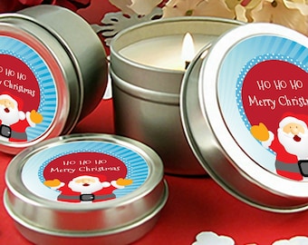 Ho Ho Ho Santa Claus - Personalized Christmas Candle Favors – Scented Candle in Tin- Set of 10