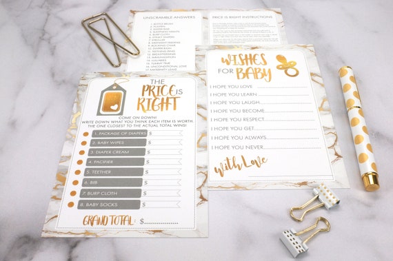 Baby Shower Game Bundle | 40 Cards | Baby Shower Price Is Right | Baby Shower Word Unscramble | Notes of Advice | Wishes for Baby Il_570xn