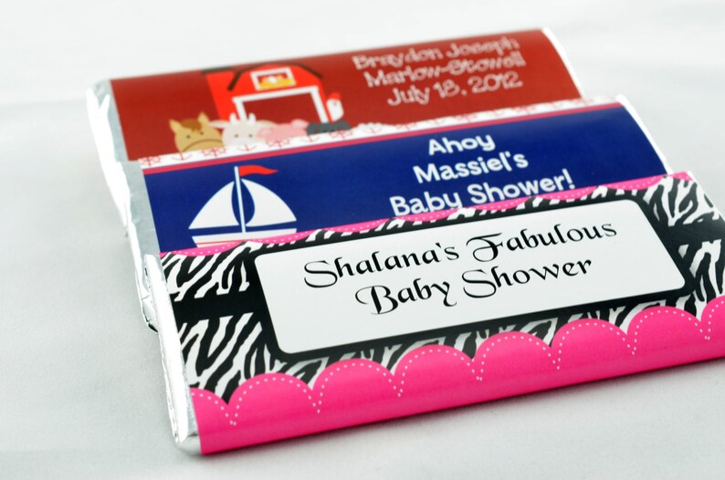 12 Farm Animals Baby Shower Candy Bar Wrappers Personalized Custom Sweet Treat New Baby Party Favors