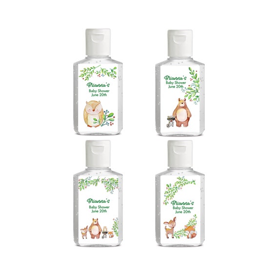 18 Woodland hand sanitizer baby shower favor labels, Rustic baby shower, Baby animal baby shower favor label, hand sanitizer favor label Il_570xn