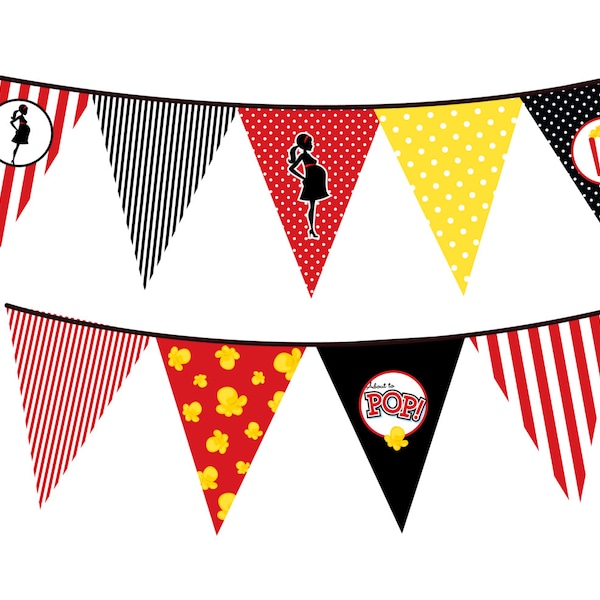 Ready To Pop® Red - Baby Shower Themed Pennant Set - INSTANT DOWNLOAD