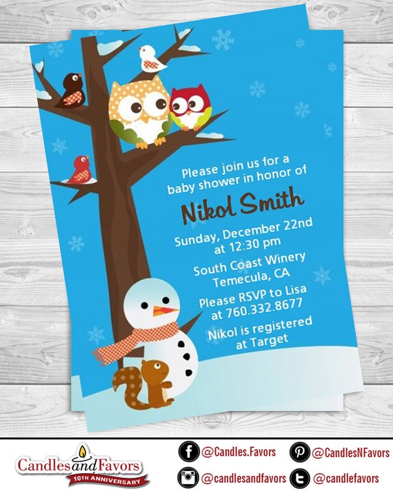 Winter Owl Baby Shower Invitation Christmas Baby Invite