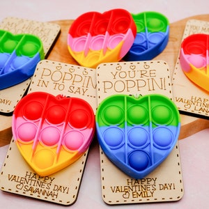 Personalized Class Valentine Pop It Cards | Candy Free Favors for Classroom Valentine&#39;s Day Party