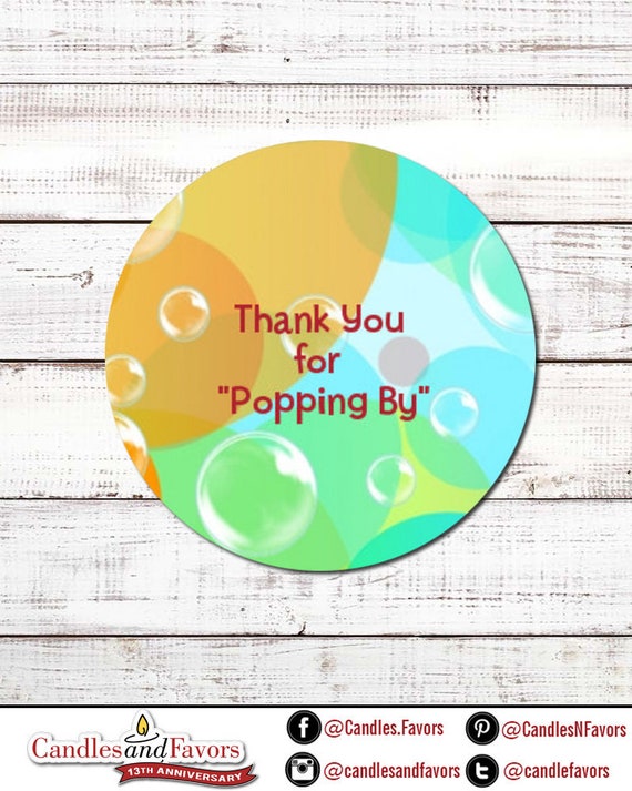 Blowing Bubbles - Personalized Round Birthday Party Sticker Labels - Thank You For Popping By Stickers - Available in 10 Different Sizes Il_570xn