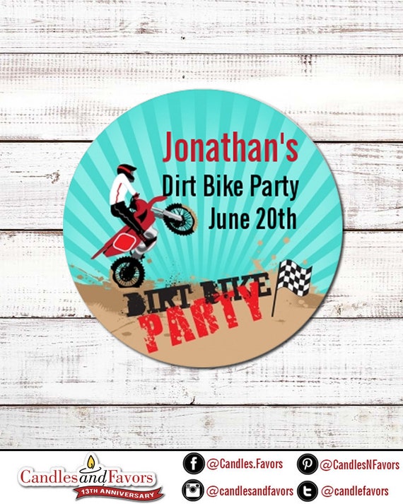 Dirt Bike - Personalized Round Birthday Party Sticker Labels - Available in 10 Different Sizes Il_570xn