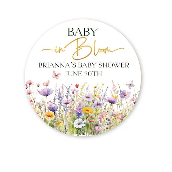 Wildflower Baby Shower Favor Stickers, Thank You Labels, Baby In Bloom Favors, Floral Baby Shower Gold, Baby Sprinkle Thank You Party Favor