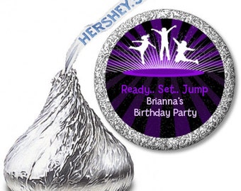 Trampoline - Birthday Party Personalized Hershey Kiss Stickers - Party Chocolate Favor Labels - 108 stickers per sheet