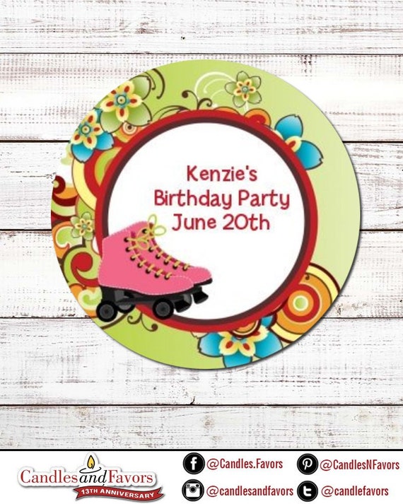 Roller Skating Personalized Round Birthday Party Sticker Labels Roller Skate Stickers by