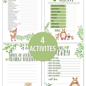 Woodland Animals Baby Shower Game | 40 Cards | Baby Shower Price Is Right | Baby Shower Word Unscramble | Notes of Advice | Wishes for Baby