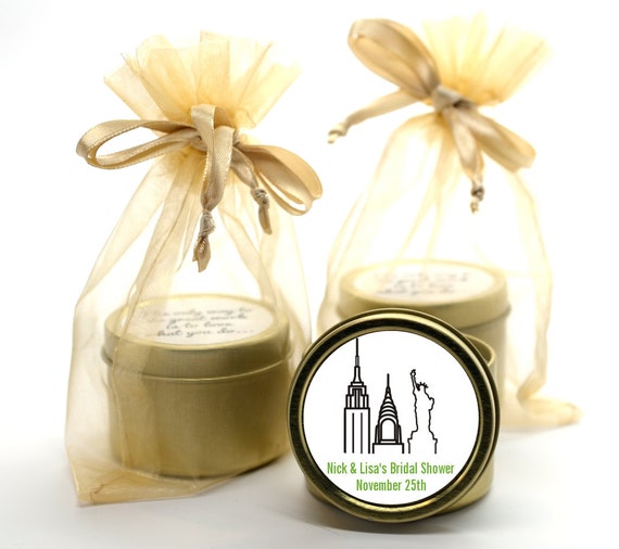 New York City - Bridal Shower Candle Gold Tin Favor or Wedding Candle Gold Tin Favor (Set of 12) - Personalized Round Gold Tin Container Il_570xn