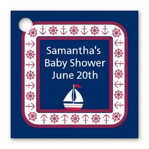 Sailboat Blue Baby Shower Tags / Birthday Party Favor Tags Set of 20 Printed, Personalized and Hole Punched DYI Supplies image 2