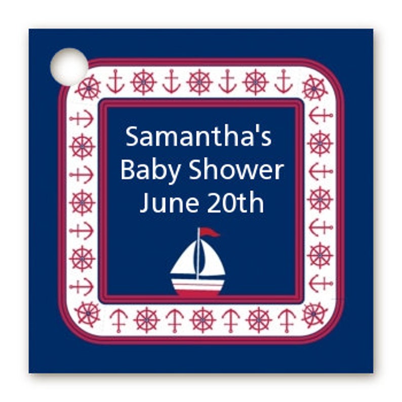 Sailboat Blue Baby Shower Tags / Birthday Party Favor Tags Set of 20 Printed, Personalized and Hole Punched DYI Supplies image 2