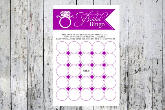 Dark Purple Bridal Shower Bingo Cards Engagement Ring - Personalized Party Game Cards - Bridal Shower Game - PDF File or Printed Options Il_570xn