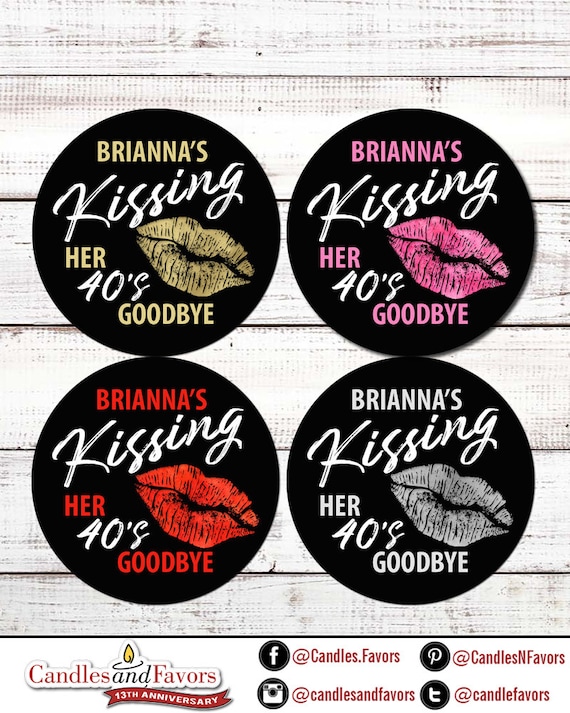 Kissing Her s 30s 40s Goodbye Stickers Lip Birthday Stickerlabels Personalized Round Birthday Party Sticker Labels 10 Round Sizes By Candles Favors Inc Catch My Party
