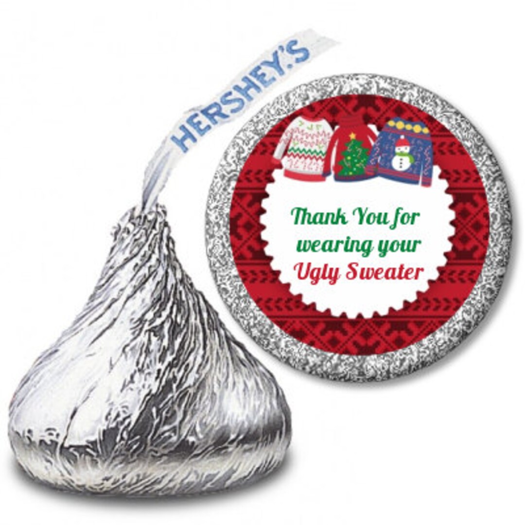 Ugly Sweater Party Personalized Christmas Personalized Hershey Kiss Stickers Party Chocolate ...