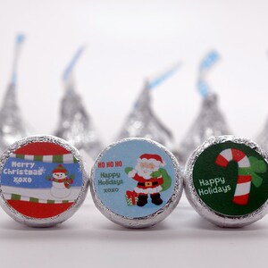 Christmas Hot Cocoa Trio Personalized Christmas Personalized Hershey Kiss Stickers Party Chocolate Favor Labels 108 stickers image 2