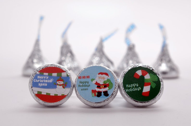 Christmas Hot Cocoa Trio Personalized Christmas Personalized Hershey Kiss Stickers Party Chocolate Favor Labels 108 stickers image 2