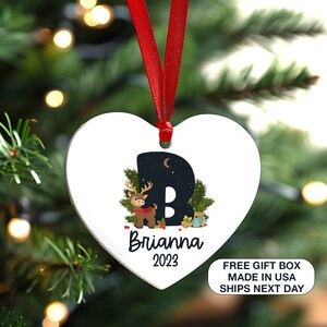 Family Christmas Heart Shape Ornament | Custom Initial Monogram Ornament |Personalized Baby Christmas Ornament|Christmas alphabet ornament