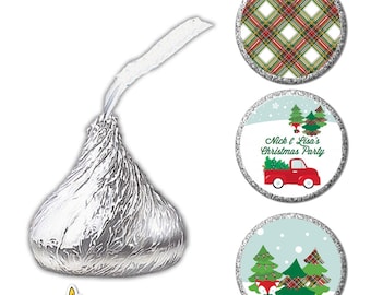 Christmas Vintage Truck Trio - Personalized Christmas Personalized Hershey Kiss Stickers - Party Chocolate Favor Labels - 108 stickers