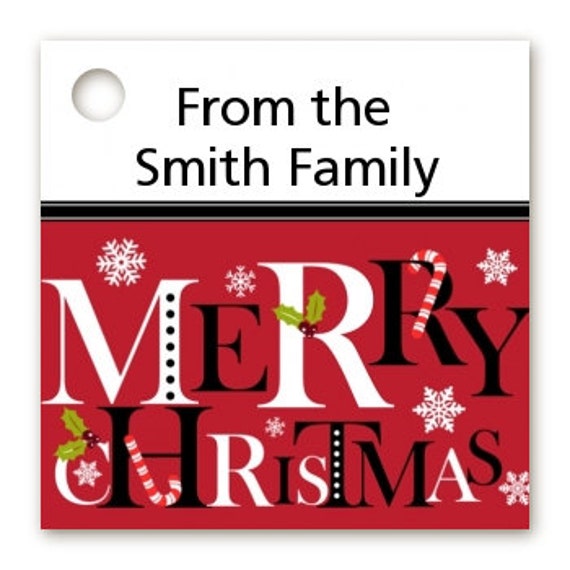 Merry Christmas - Personalized Square Christmas Card Stock Favor Tags - Set of 20 Tags - Holiday Square Gift Tags Il_570xn