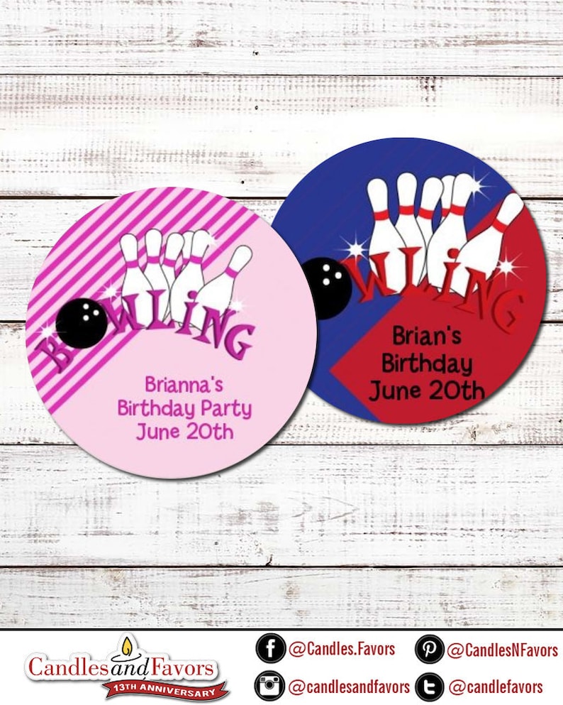 Bowling Party Personalized Round Birthday Party Sticker Labels Etsy