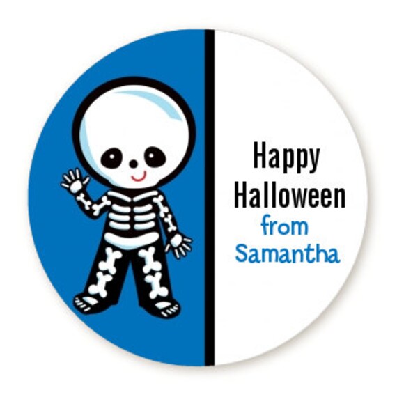Skeleton - Personalized Round Halloween Sticker Labels - Available in 10 Different Sizes Il_570xn
