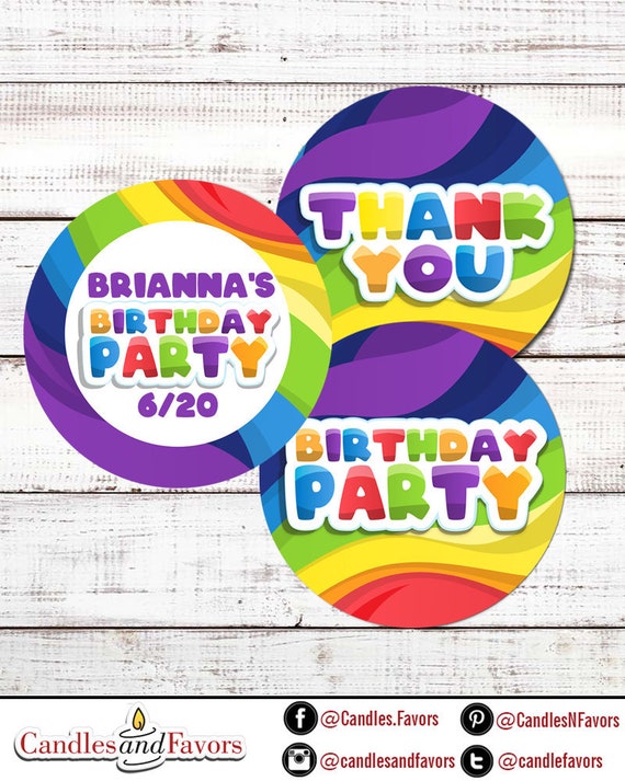 Rainbow Tie Dye - Personalized Round Birthday Party Sticker Labels - 10 Different Sizes -Colorful Rainbow Birthday Party Sticker Label Il_570xn