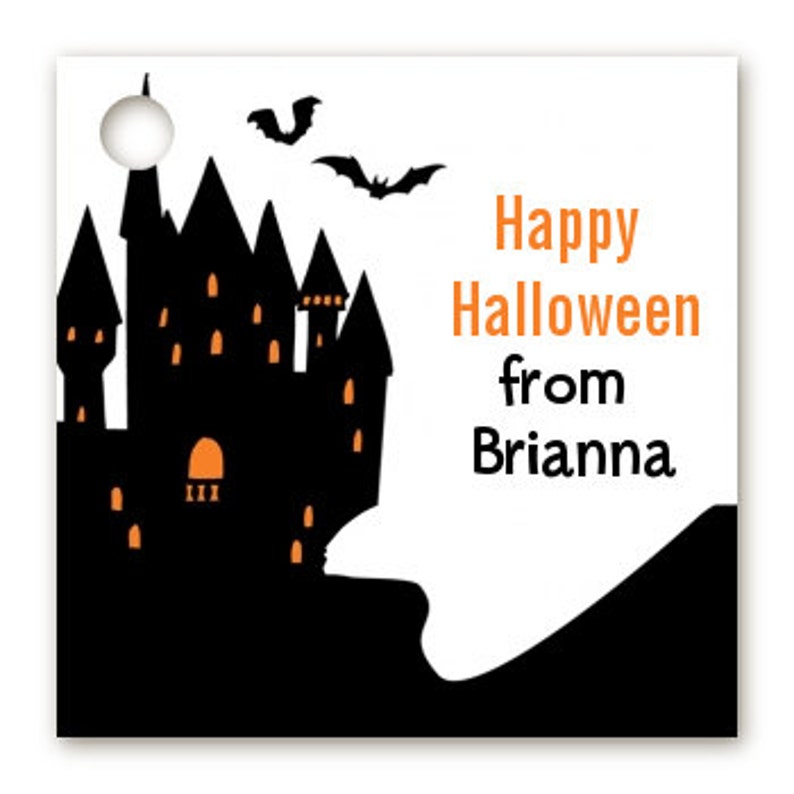 Haunted House Personalized Square Halloween Card Stock Favor Tags Available image 1