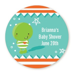 Little Monsters Personalized Round Baby Shower Sticker Labels Monster Birthday Party Stickers image 2