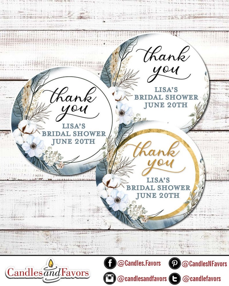 Thank You Stickers for Favors Boho Greenery Round Thank You Labels Wedding Favor Shower Favor with Greenery Bridal Shower Labels image 1