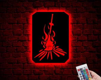 Dark Souls stylized bonfire neon Led Wall Sign,Fire Swords Game Room Wall Art,Gamer Boyfriend xmas Gift,elden ring Gamer Led Sign Poster
