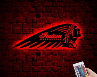Decoración de pared con neón LED de Indian Motorcycle, letrero de madera de Indian Motor, logotipo de Indian Motorcycle, regalo de Navidad para la cueva del hombre, letrero de garaje, regalos para motociclistas.