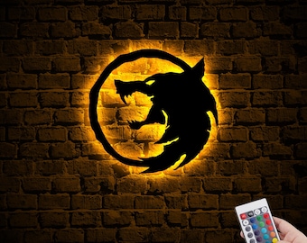 Arte de pared con neón LED del juego The Witcher, colgante de Geralt de Rivia, Gerald de Rivia, idea de regalo de Navidad, decoración de habitación de jugador, arte de pared para niños, arte de decoración de lobos