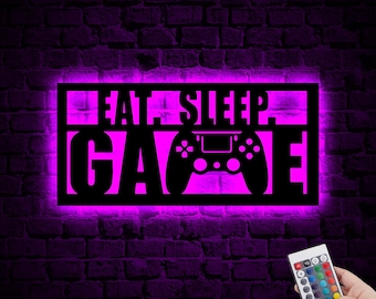 Eat Sleep Game Neon-LED-Wandschild, Videospiel- Controller Wandkunst, Spielzimmerdekor, Gaming Home Decor, Gaming-Weihnachtsgeschenke für Freund-Gamer